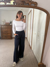 Navy Terry Wide Leg Sweatpants
